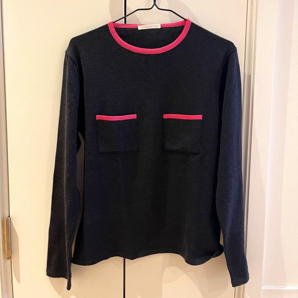 PAULE KA Grey Wool Sweater with Pink Detail